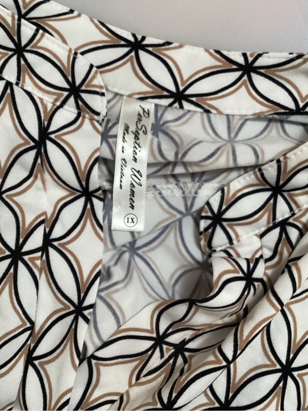 Perseption Cream Blouse with Black Geometric Print - Picture 2 of 4
